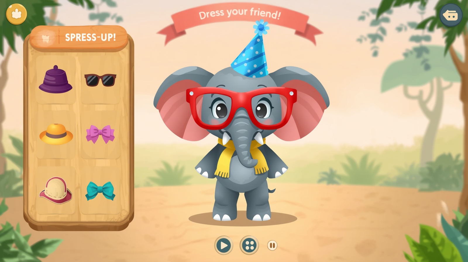 Safari Style — dress up an elephant with hats, glasses, scarves, and bows
