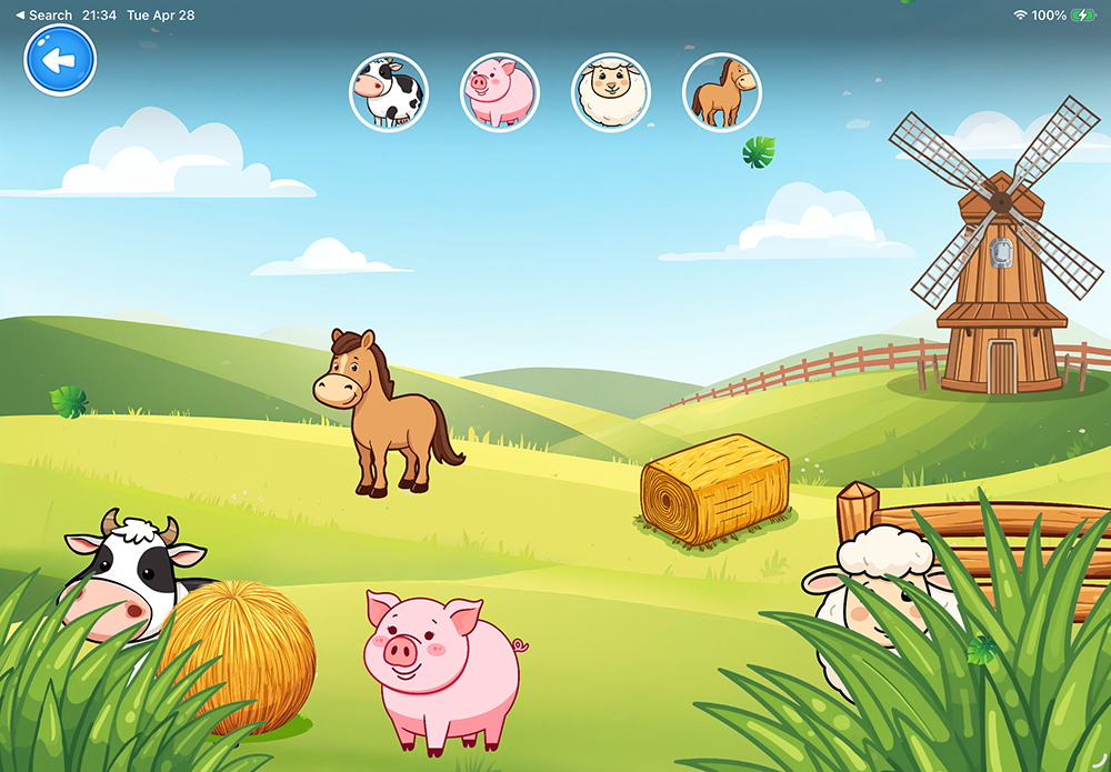 Spot horse, pig, cow, and sheep on the farm