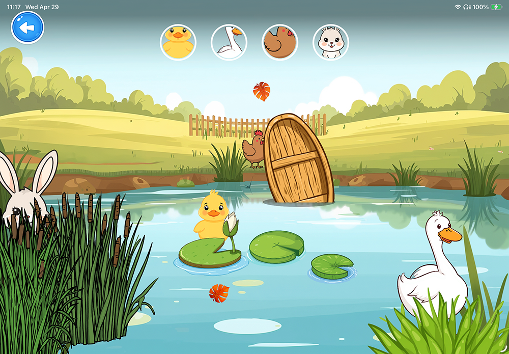 Farm pond — find duck, goose, and rabbit hiding