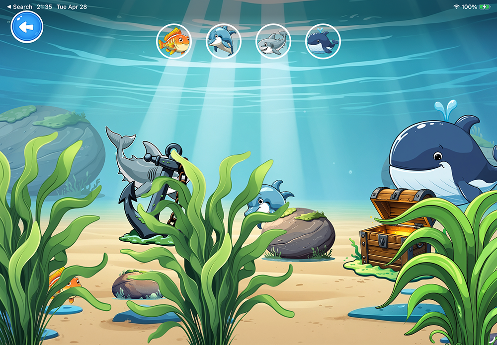 Discover dolphin, shark, and whale in the ocean