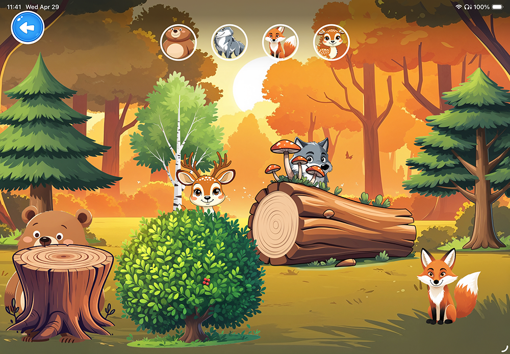 Autumn forest — find bear, deer, fox, and wolf