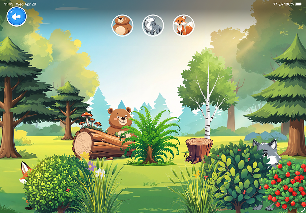 Summer forest — bear and wolf hiding among the trees