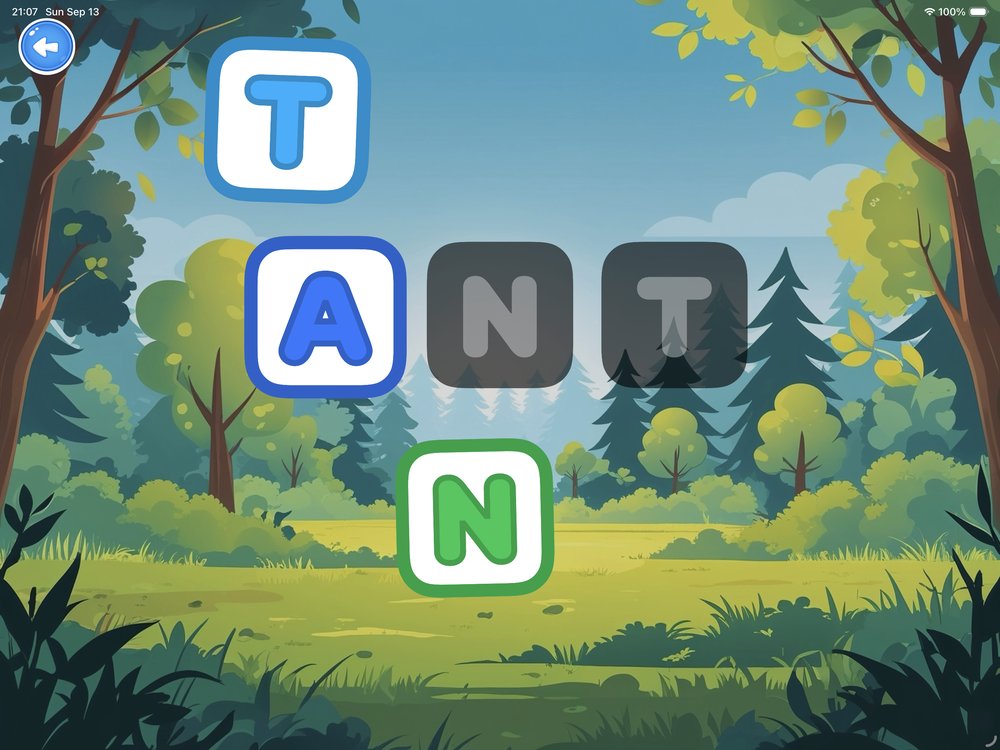 Letter puzzle spelling ANT by arranging scrambled letters