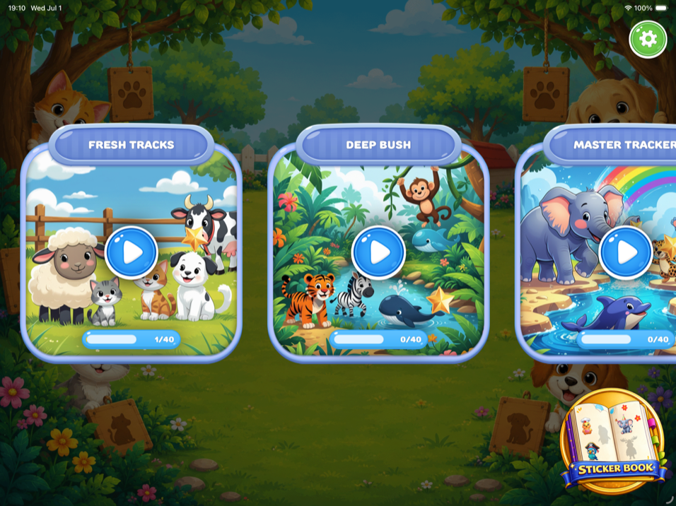 Choose a difficulty level — Fresh Tracks, Deep Bush, and Master Tracker
