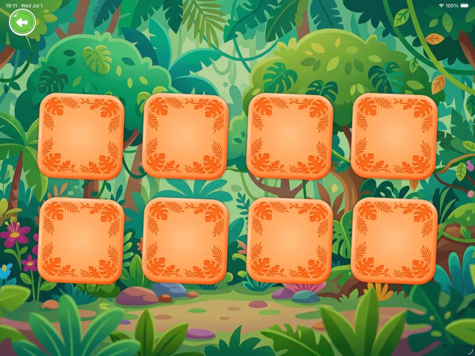 Classic memory card game — flip cards to find matches in the jungle