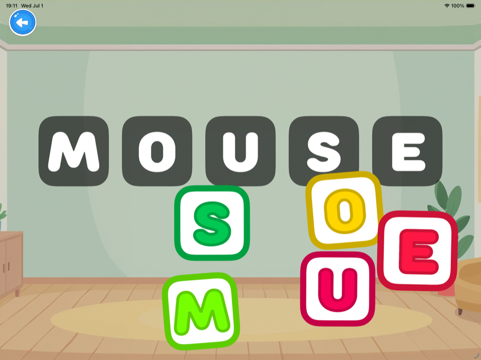 Letter game — drag letters to spell MOUSE